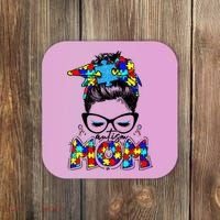 Autism Mom Puzzle Pieces Messy Bun Coaster thumb 0