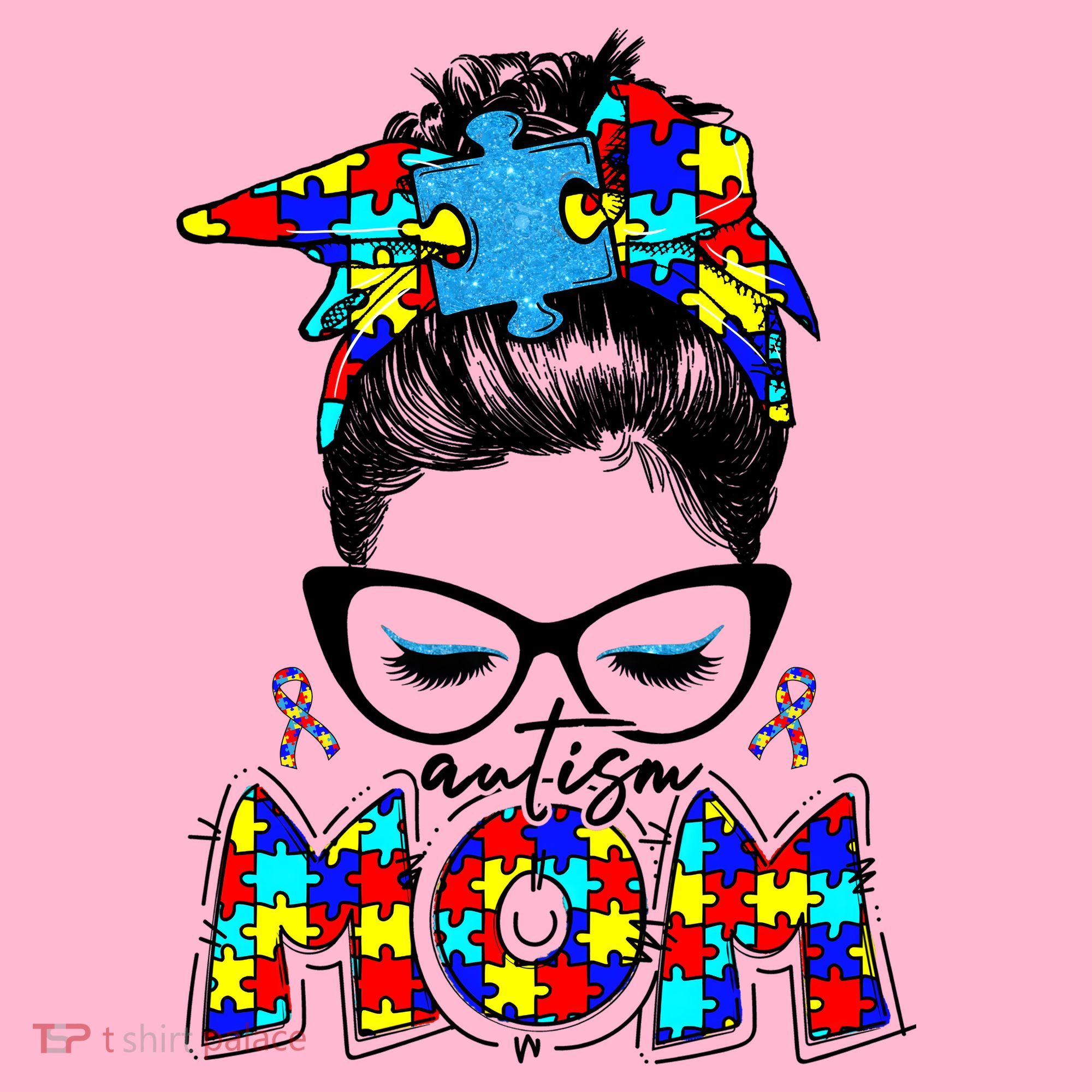 Autism Mom Puzzle Pieces Messy Bun Coaster