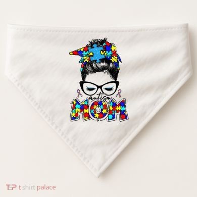 Autism Mom Puzzle Pieces Messy Bun USA-Made Doggie Bandana