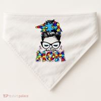 Autism Mom Puzzle Pieces Messy Bun USA-Made Doggie Bandana thumb 0