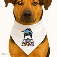 Autism Mom Puzzle Pieces Messy Bun USA-Made Doggie Bandana thumb 1