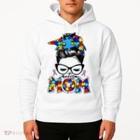 Autism Mom Puzzle Pieces Messy Bun Hoodie thumb 2
