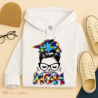 Autism Mom Puzzle Pieces Messy Bun Hoodie thumb 4