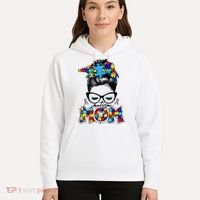 Autism Mom Puzzle Pieces Messy Bun Hoodie thumb 5