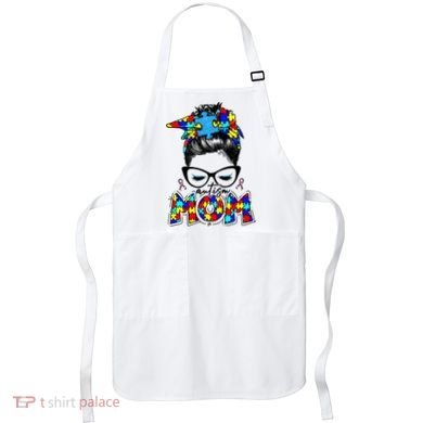 Autism Mom Puzzle Pieces Messy Bun Apron