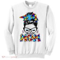 Autism Mom Puzzle Pieces Messy Bun Sweatshirt thumb 0