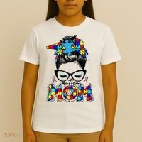 Autism Mom Puzzle Pieces Messy Bun T-Shirt thumb 4