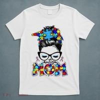 Autism Mom Puzzle Pieces Messy Bun T-Shirt thumb 5