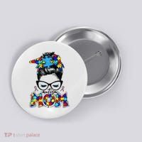 Autism Mom Puzzle Pieces Messy Bun Button thumb 0