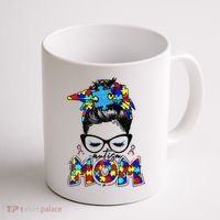 Autism Mom Puzzle Pieces Messy Bun Coffee Mug thumb 1