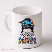Autism Mom Puzzle Pieces Messy Bun Coffee Mug thumb 0