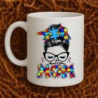Autism Mom Puzzle Pieces Messy Bun Coffee Mug thumb 2