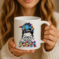 Autism Mom Puzzle Pieces Messy Bun Coffee Mug thumb 3