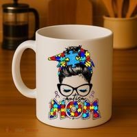 Autism Mom Puzzle Pieces Messy Bun Coffee Mug thumb 4