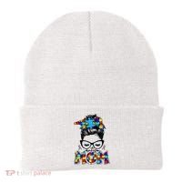 Autism Mom Puzzle Pieces Messy Bun Beanie thumb 0