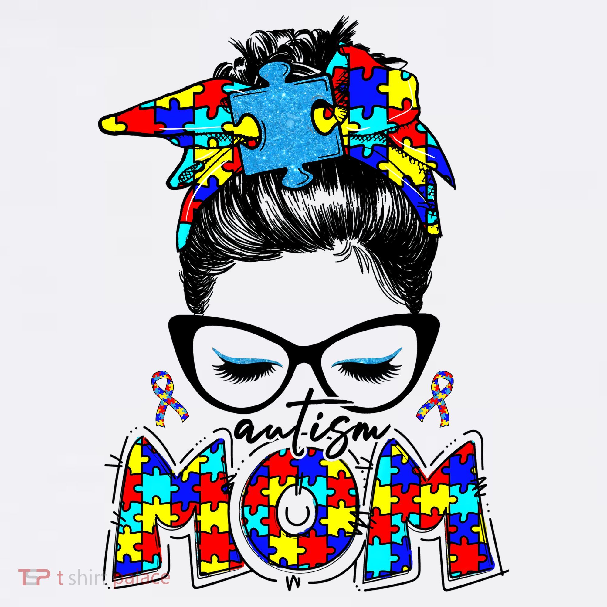 Autism Mom Puzzle Pieces Messy Bun Beanie