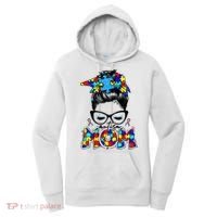Autism Mom Puzzle Pieces Messy Bun Women's Hoodie thumb 0