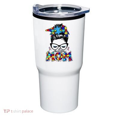 Autism Mom Puzzle Pieces Messy Bun Tumbler