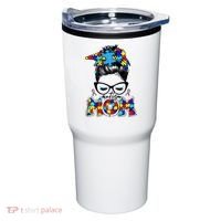 Autism Mom Puzzle Pieces Messy Bun Tumbler thumb 0
