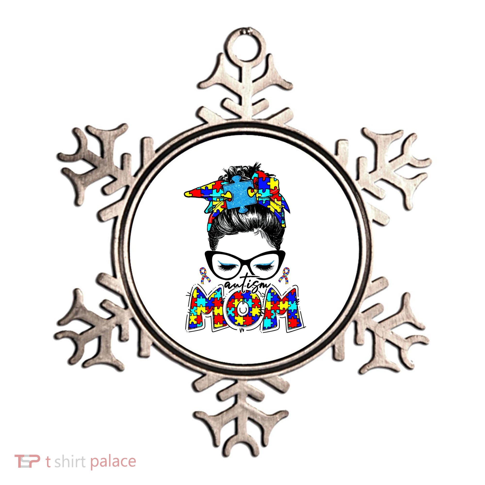 Autism Mom Puzzle Pieces Messy Bun Ornament