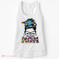 Autism Mom Puzzle Pieces Messy Bun Women's Tank Top thumb 0