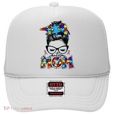 Autism Mom Puzzle Pieces Messy Bun Hat