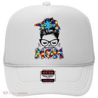 Autism Mom Puzzle Pieces Messy Bun Hat thumb 0