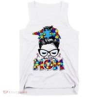Autism Mom Puzzle Pieces Messy Bun Tank Top thumb 0