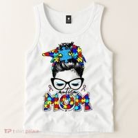 Autism Mom Puzzle Pieces Messy Bun Tank Top thumb 2