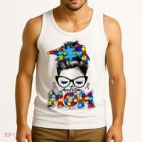 Autism Mom Puzzle Pieces Messy Bun Tank Top thumb 3