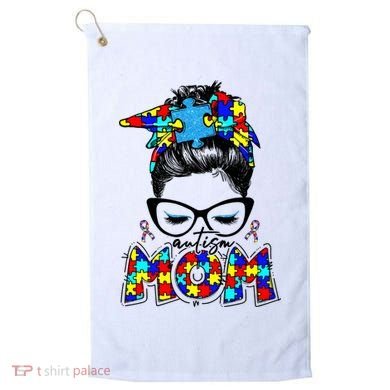 Autism Mom Puzzle Pieces Messy Bun Golf Towel