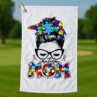 Autism Mom Puzzle Pieces Messy Bun Golf Towel thumb 1