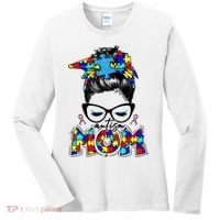 Autism Mom Puzzle Pieces Messy Bun Women's Long Sleeve Shirt thumb 0