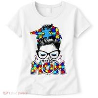 Autism Mom Puzzle Pieces Messy Bun Women's T-Shirt thumb 0