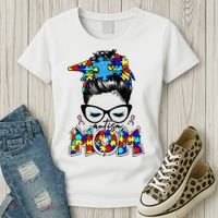 Autism Mom Puzzle Pieces Messy Bun Women's T-Shirt thumb 3
