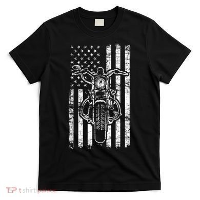 American Motorcycle Patriotic US Flag Cool Biker T-Shirt