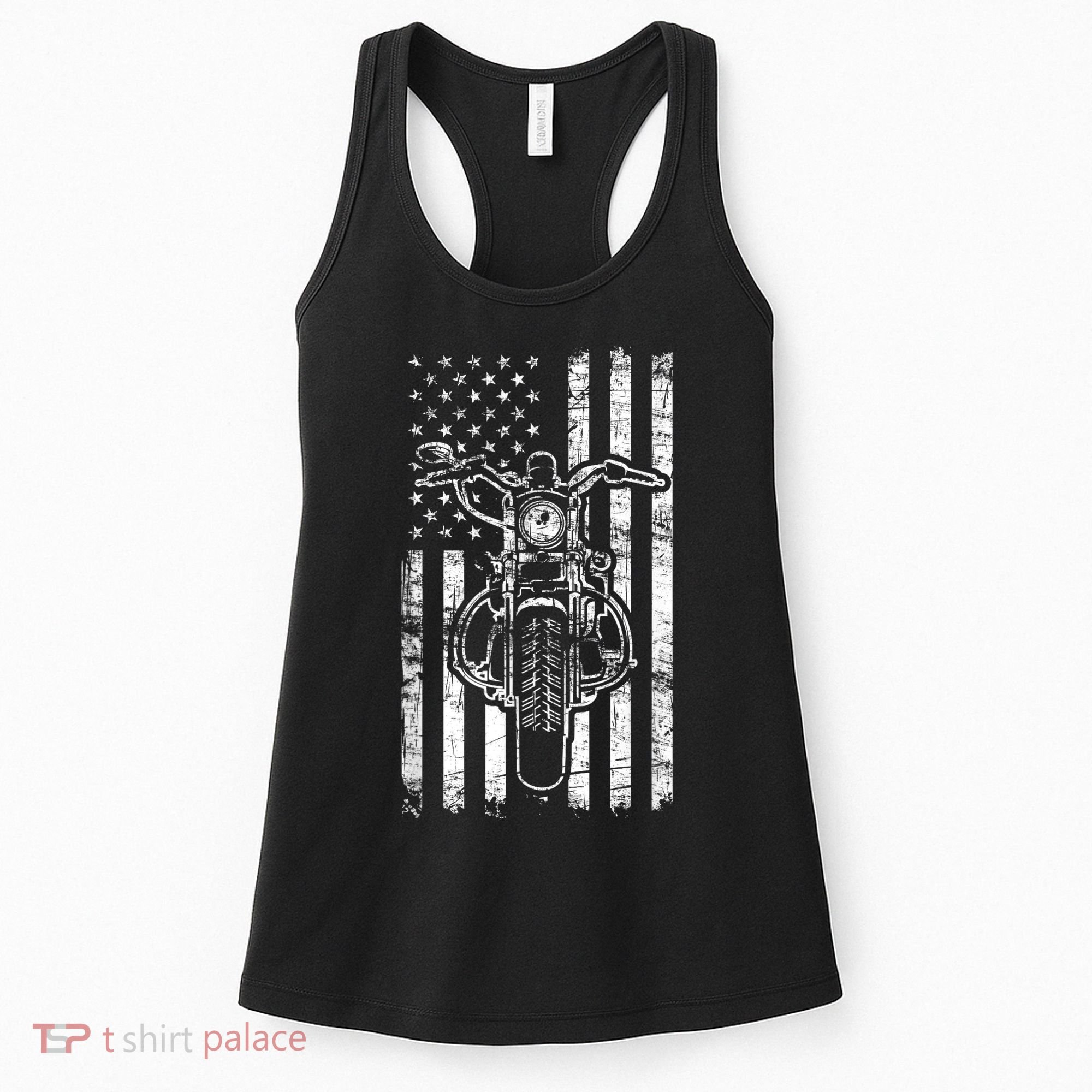 American Motorcycle Patriotic US Flag Cool Biker Women's Tank Top