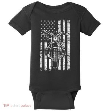 American Motorcycle Patriotic US Flag Cool Biker Baby Bodysuit