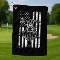 American Motorcycle Patriotic US Flag Cool Biker Golf Towel thumb 1
