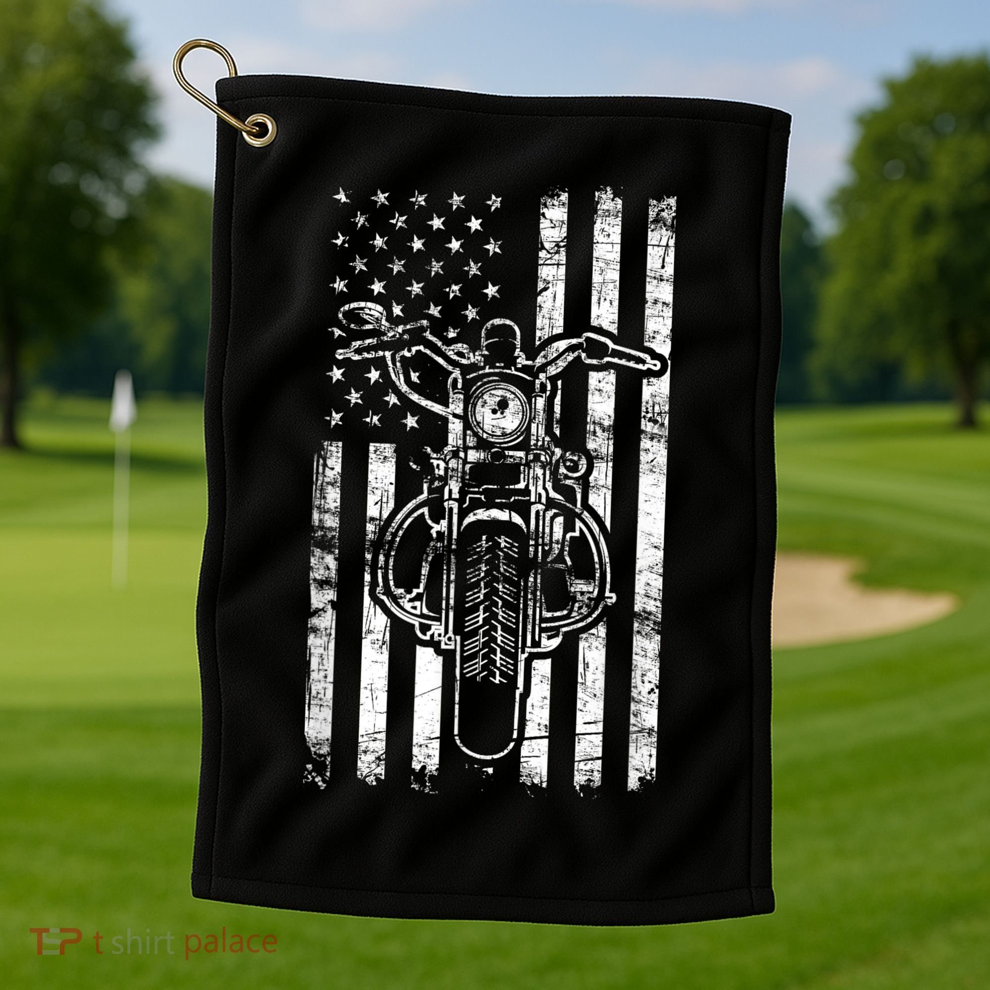 American Motorcycle Patriotic US Flag Cool Biker Golf Towel
