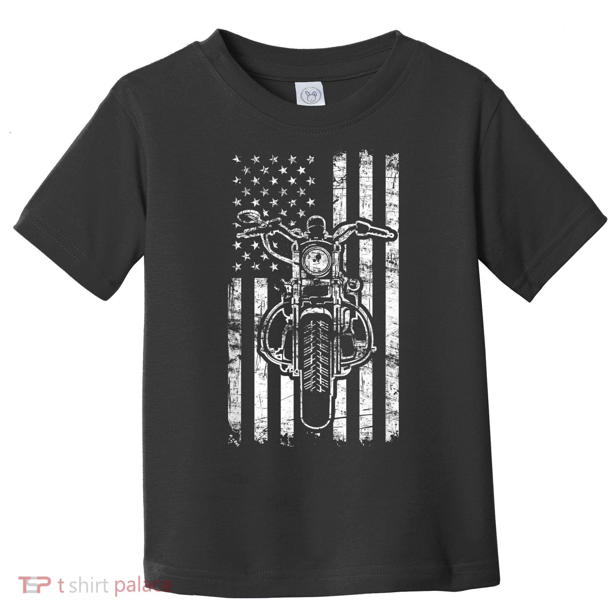 American Motorcycle Patriotic US Flag Cool Biker Toddler T-Shirt
