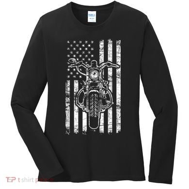 American Motorcycle Patriotic US Flag Cool Biker Women's Long Sleeve Shirt