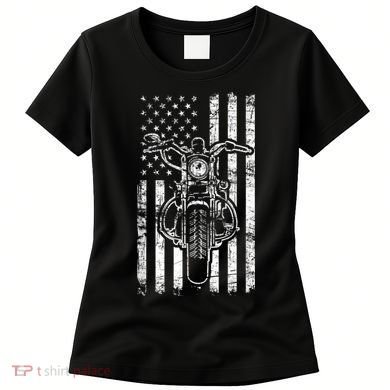 American Motorcycle Patriotic US Flag Cool Biker Women's T-Shirt