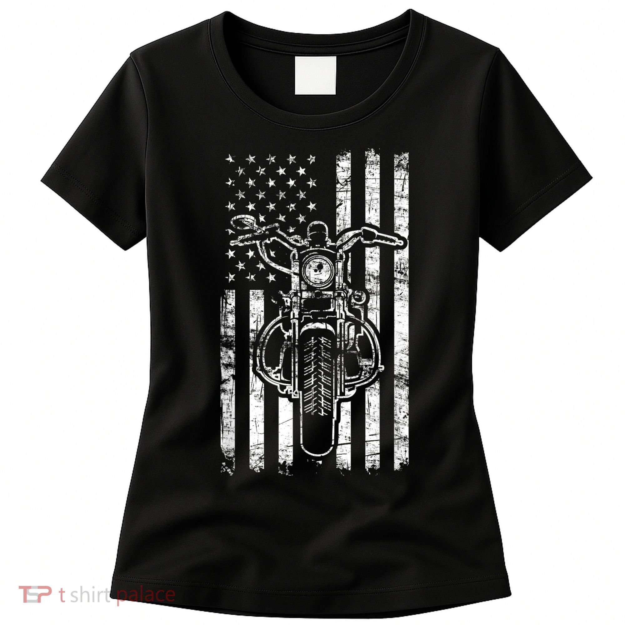 American Motorcycle Patriotic US Flag Cool Biker Women's T-Shirt
