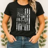 American Motorcycle Patriotic US Flag Cool Biker Women's T-Shirt thumb 2