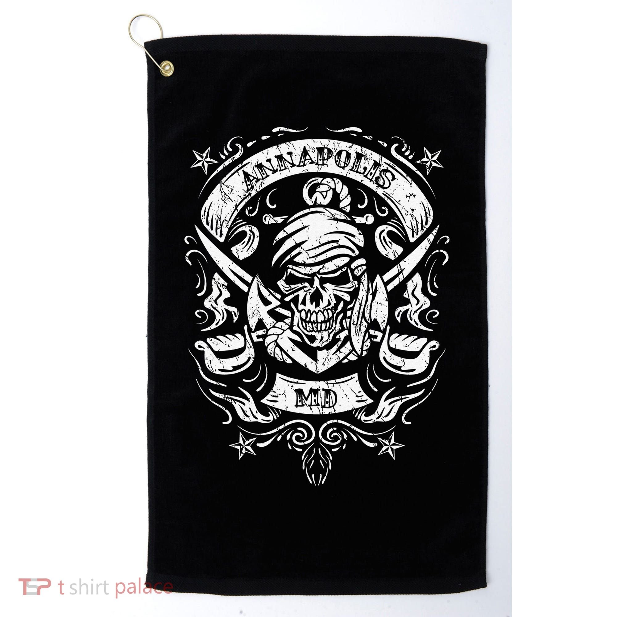 Annapolis Maryland Pirate Skull and Crossed Swords Golf Towel