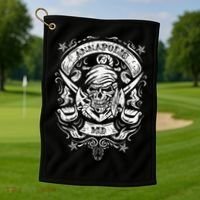 Annapolis Maryland Pirate Skull and Crossed Swords Golf Towel thumb 1
