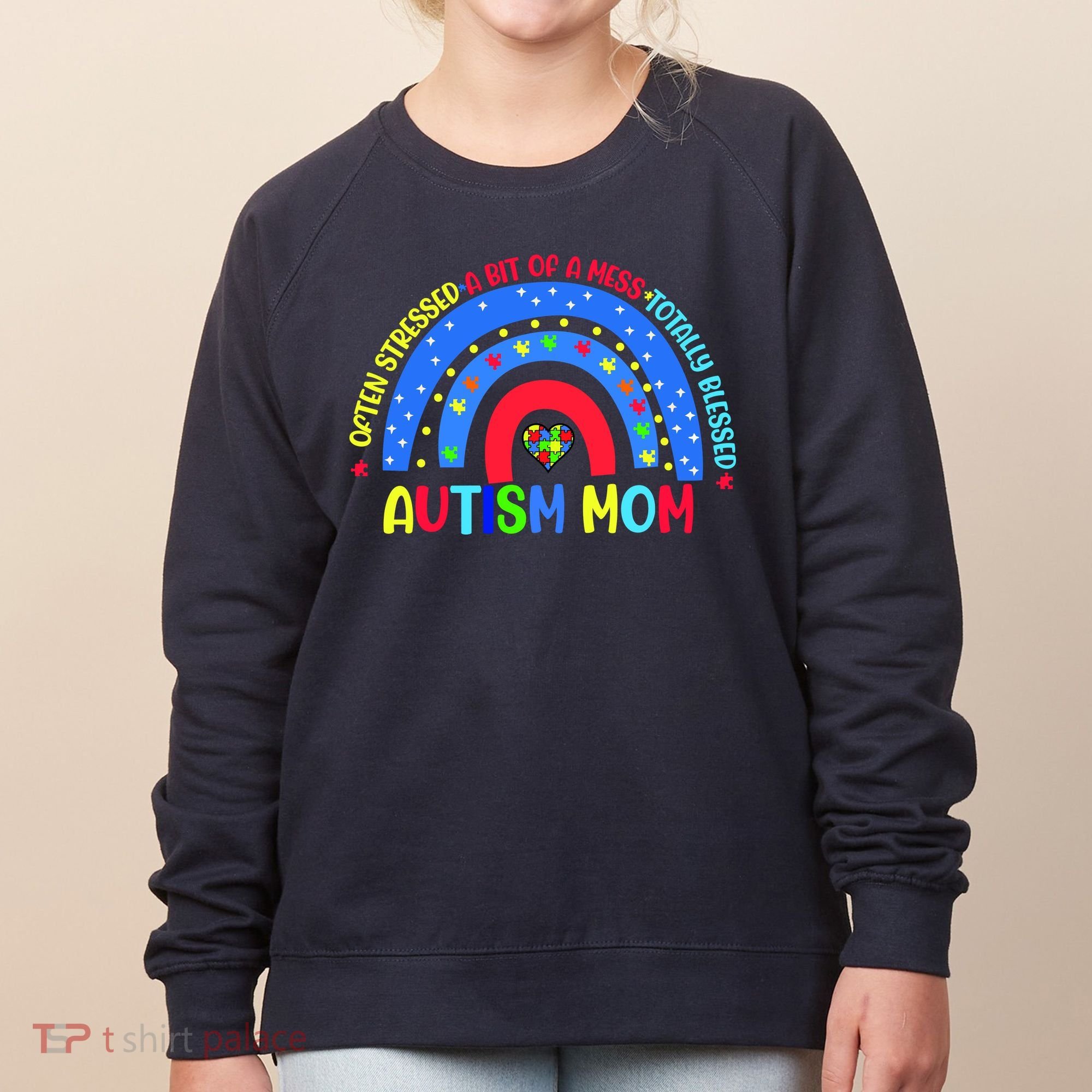 Autism Mom Rainbow Totally Blessed Awareness Love Puzzle Women's Sweatshirt