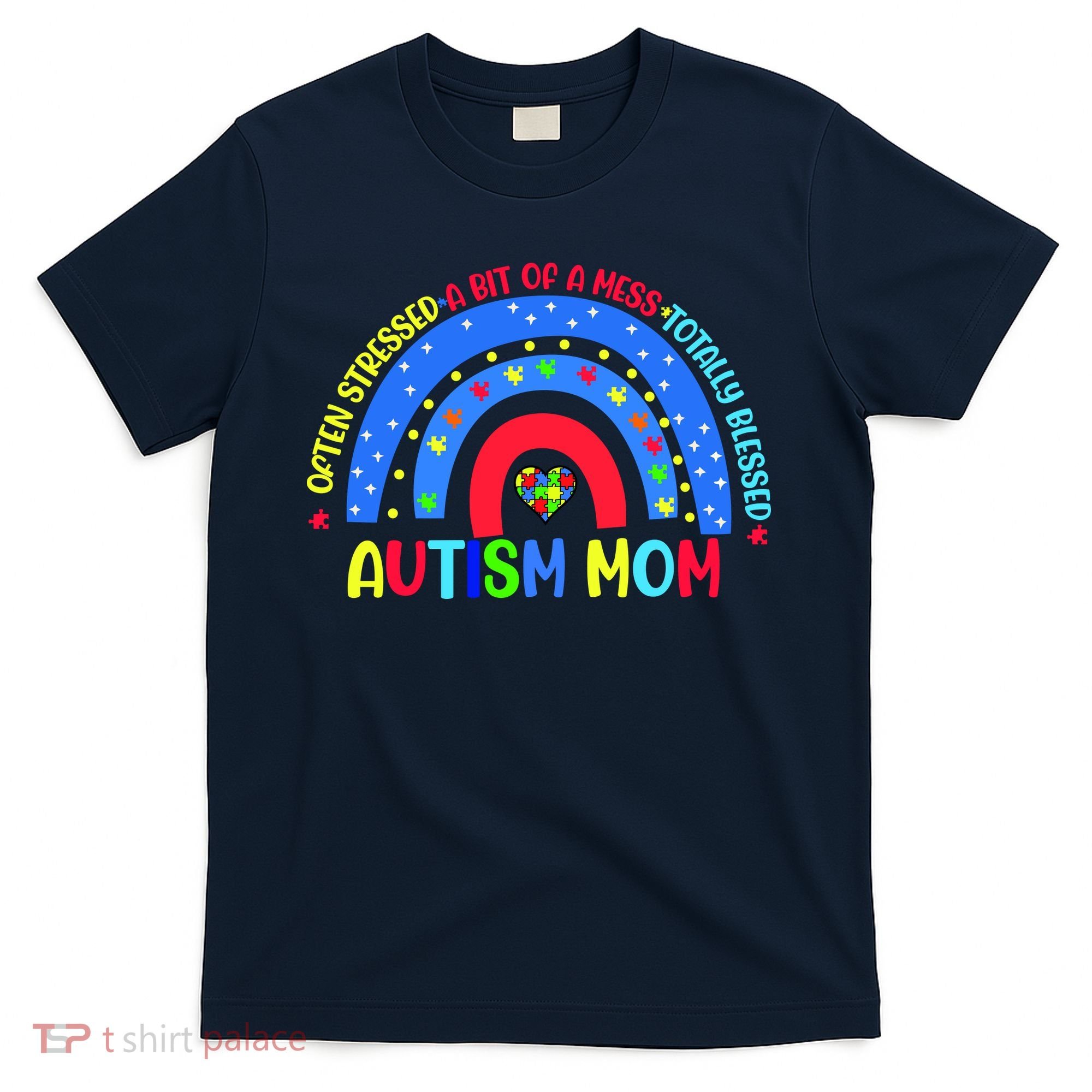 Autism Mom Rainbow Totally Blessed Awareness Love Puzzle T-Shirt
