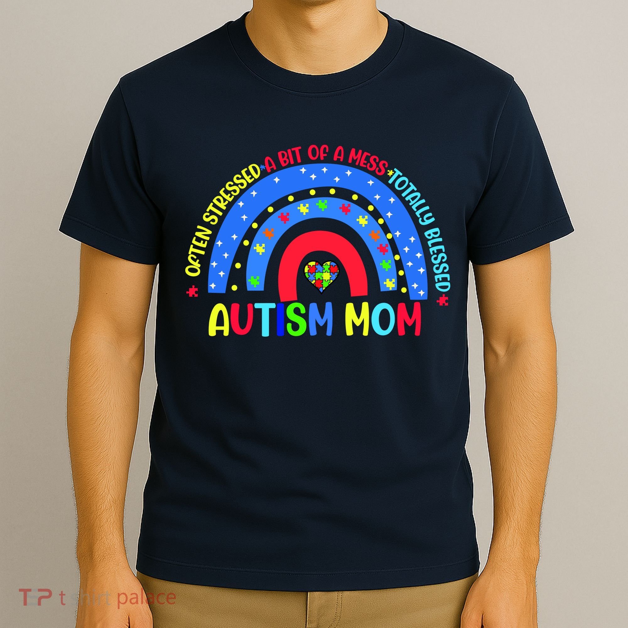 Autism Mom Rainbow Totally Blessed Awareness Love Puzzle T-Shirt